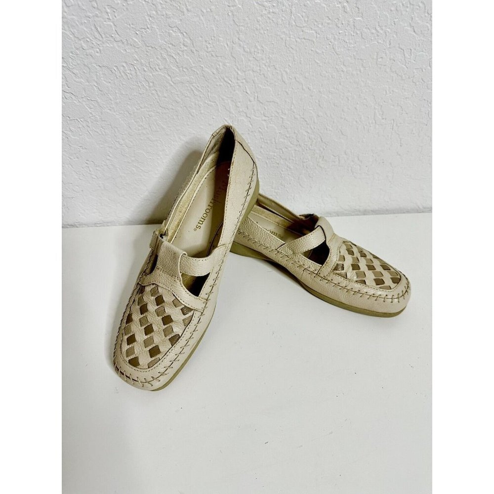 Mushrooms Vintage Woven Leather‎ Women’s Maryjane Comfort Loafers 8M Cream Color